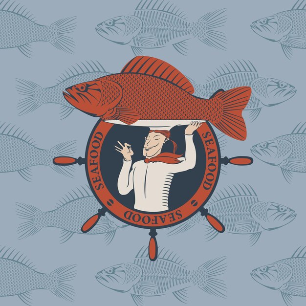 Vector cartel para restaurante de mariscos con cocinero