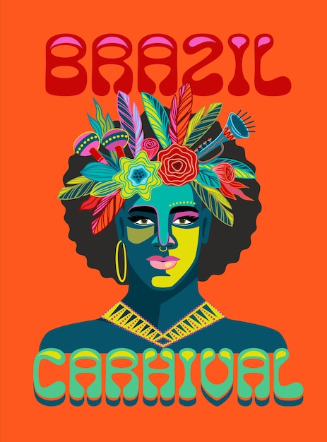 Cartel con retrato de un hombre con atuendo de carnaval brasileño diseño para concepto de carnaval y otro uso