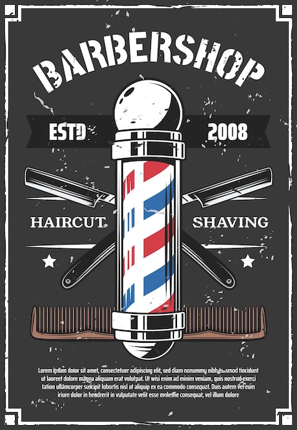 Vector cartel retro de barbería con maquinilla de afeitar vieja para afeitarse