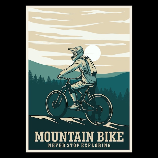 Vector cartel retro de bicicleta de montaña