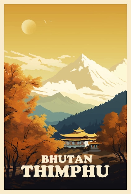 Vector cartel retro de bután thimphu