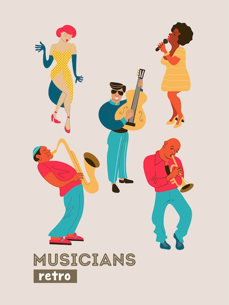 Cartel retro. Cantantes y músicos retro.