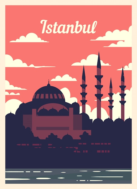 Vector cartel retro horizonte de la ciudad de estambul.