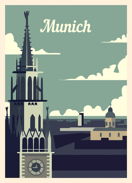 Cartel retro horizonte de la ciudad de Munich.