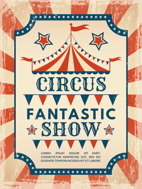 Cartel retro Invitación para espectáculo de magia de circo.