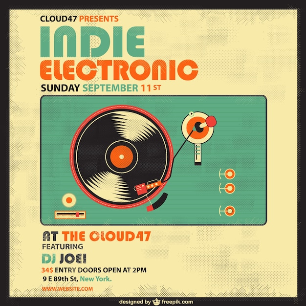 Cartel retro de música electrónica e indie