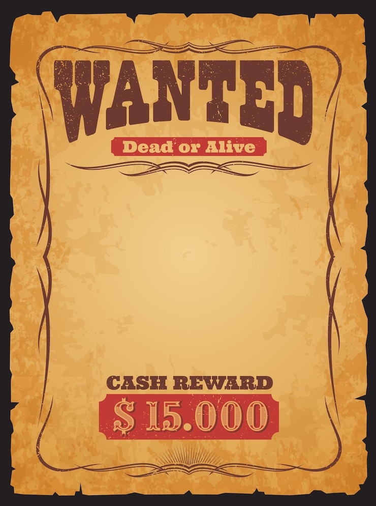 Vector cartel retro de pancarta de búsqueda occidental vivo o muerto