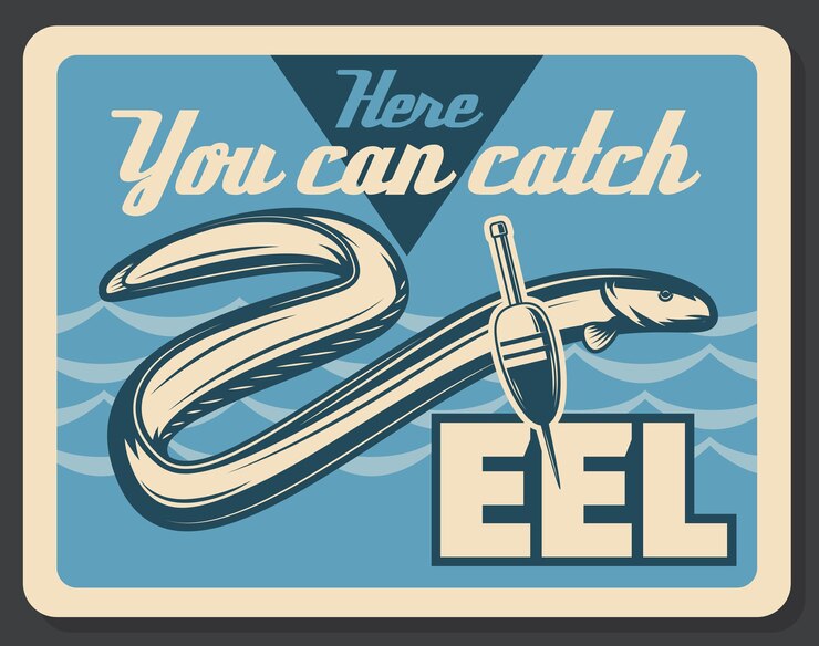 Vector cartel retro del vector de la pesca de los pescados de la anguila