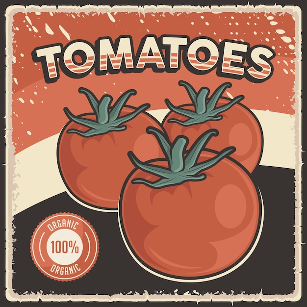 Cartel retro de verduras de tomates vintage