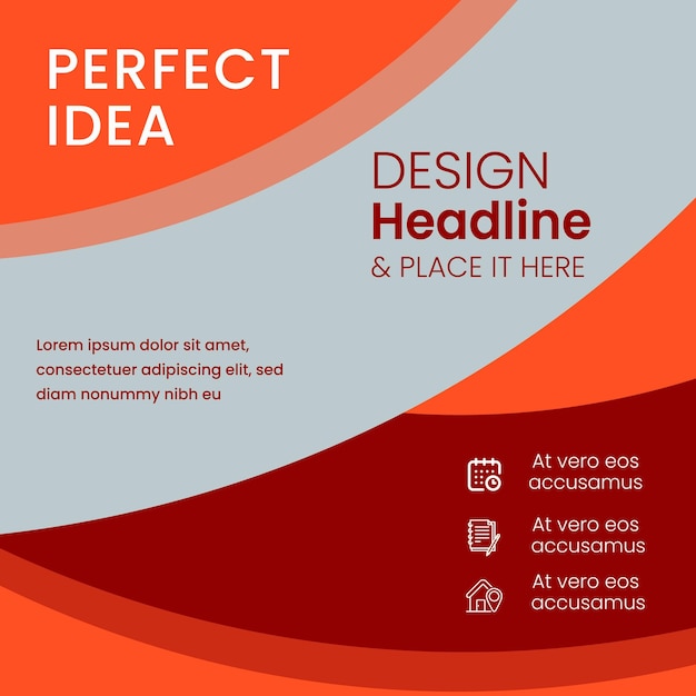 un cartel rojo con un diseño en él que dice ideas de diseño y colocarlo