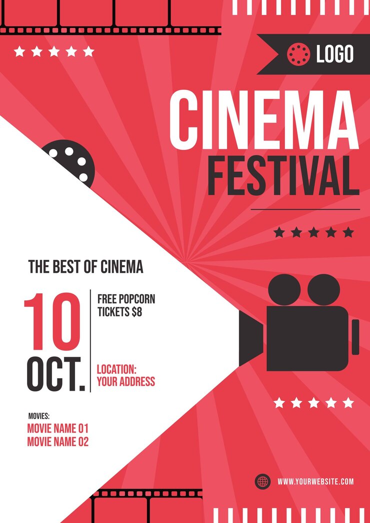 Vector un cartel rojo para el festival de cine