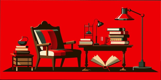 Vector un cartel rojo con un libro en la parte superior