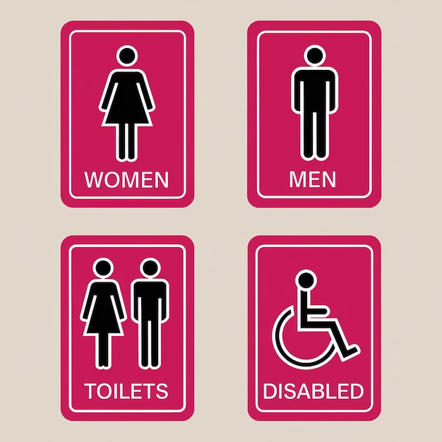 Vector un cartel rosa que dice baños de mujeres y baños de hombres