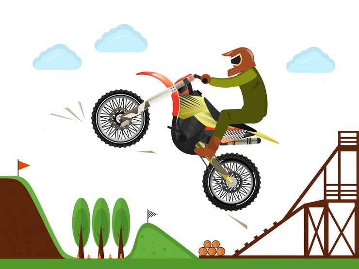 Vector cartel de salto de piloto de motocross extremo
