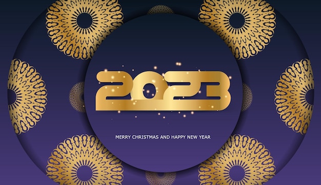 Cartel de saludo de feliz año nuevo 2023 Color azul y dorado