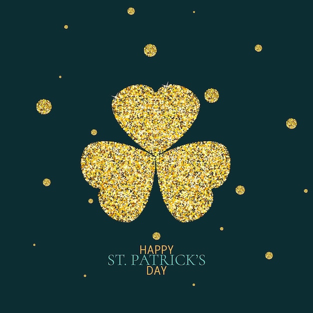 Vector cartel de saludo de feliz día de san patricio con hojas de trébol de trébol brillo