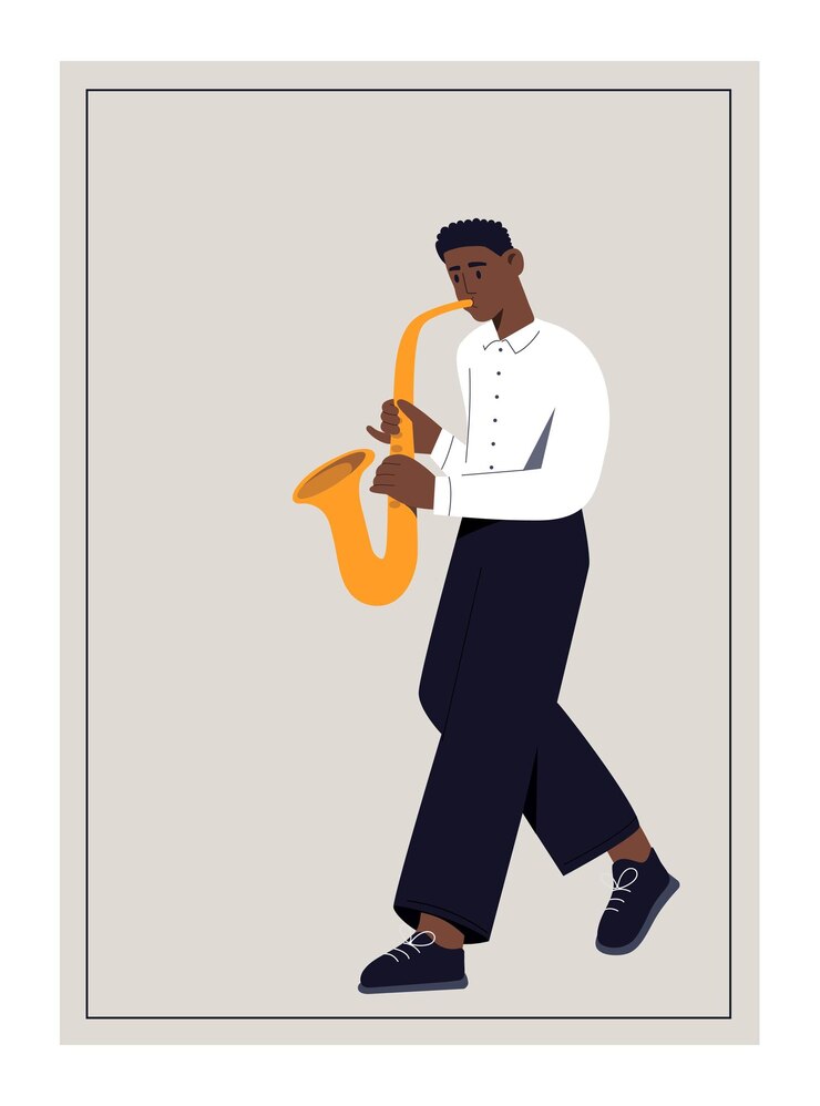 Vector cartel de saxofonista de jazz.