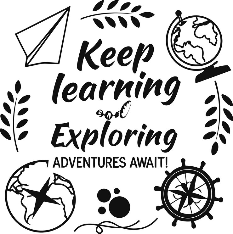 Vector un cartel para seguir aprendiendo y explorando