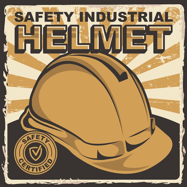 Vector cartel de señalización de casco industrial de seguridad vector rústico retro