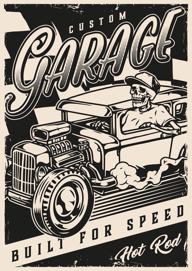 Vector cartel de servicio de garaje de autos personalizados.