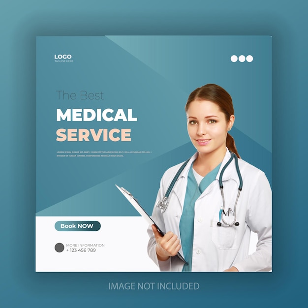un cartel para el servicio de servicio médico que está en un fondo azul