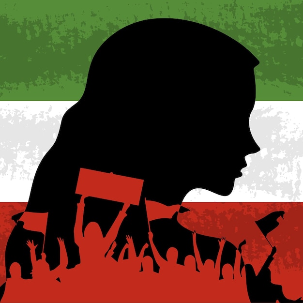 Cartel de silueta de protesta de mujer iraní