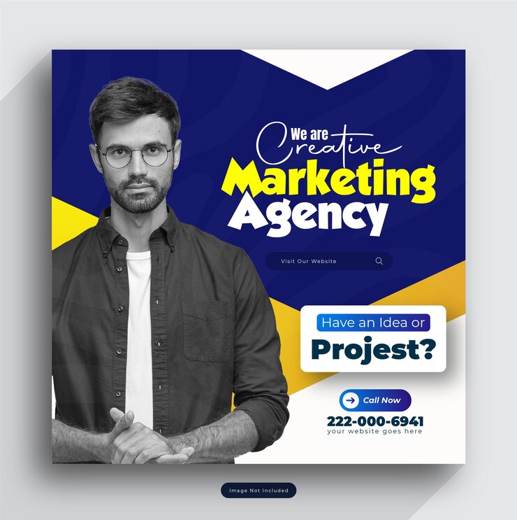 un cartel para el sitio web de la compañía que dice proyecto de marketing