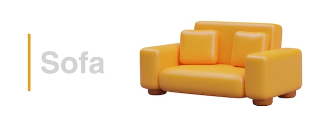 Cartel con sofá moderno de color amarillo con almohadas suaves cómodas