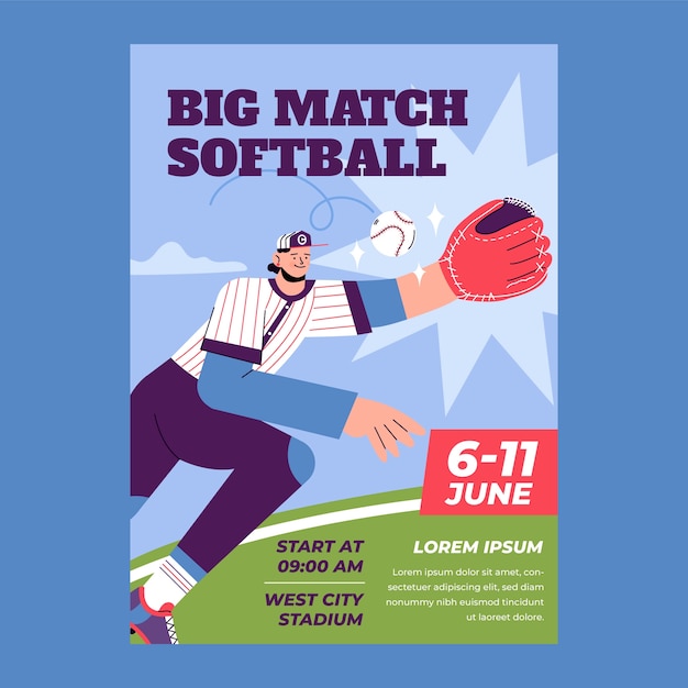 Un cartel de softbol dibujado a mano