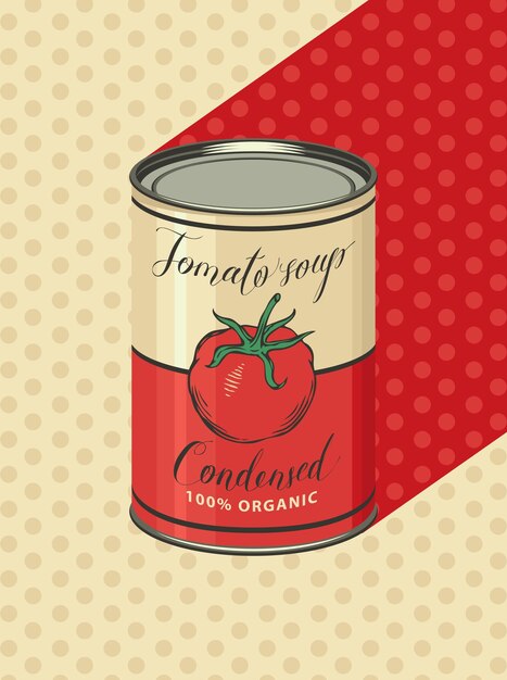 cartel con sopa de tomate enlatada