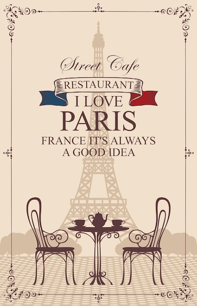 Cartel con street cafe en paris