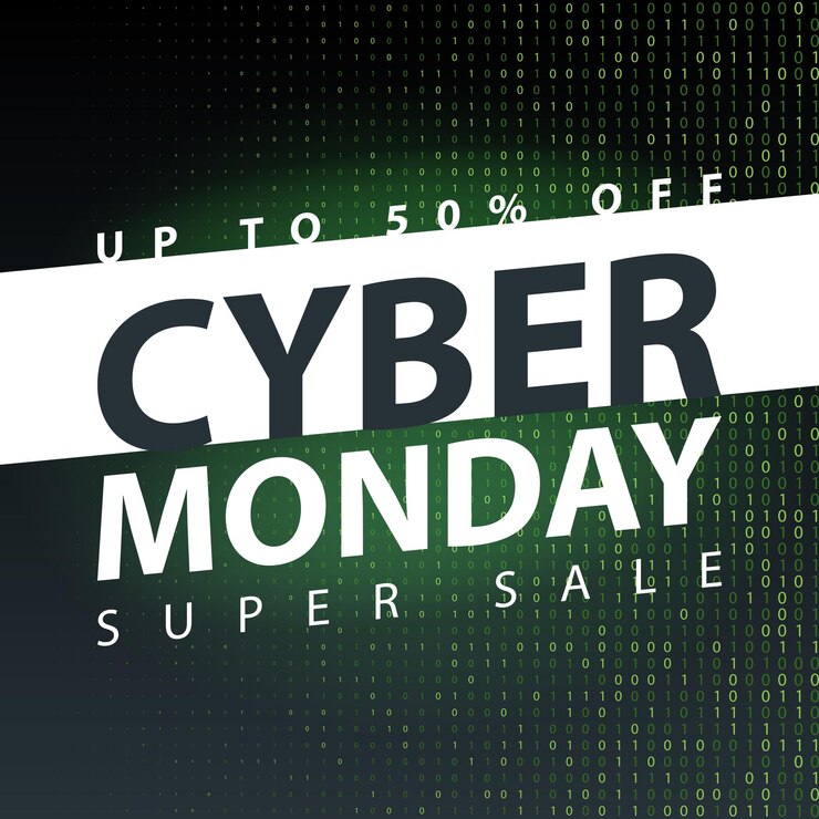 Vector cartel de super venta de cyber monday. plantilla de volante de mega descuento de liquidación. temporada de gran oferta especial. ilustración de banner de tienda digital de vector.
