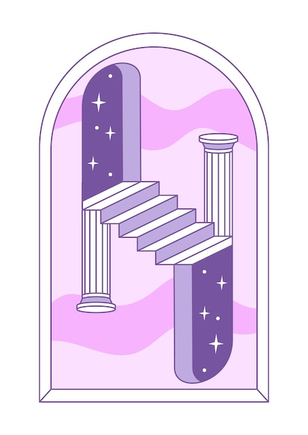 Cartel de surrealismo escaleras abstractas y elementos geométricos ilustración vectorial en estilo minimalista