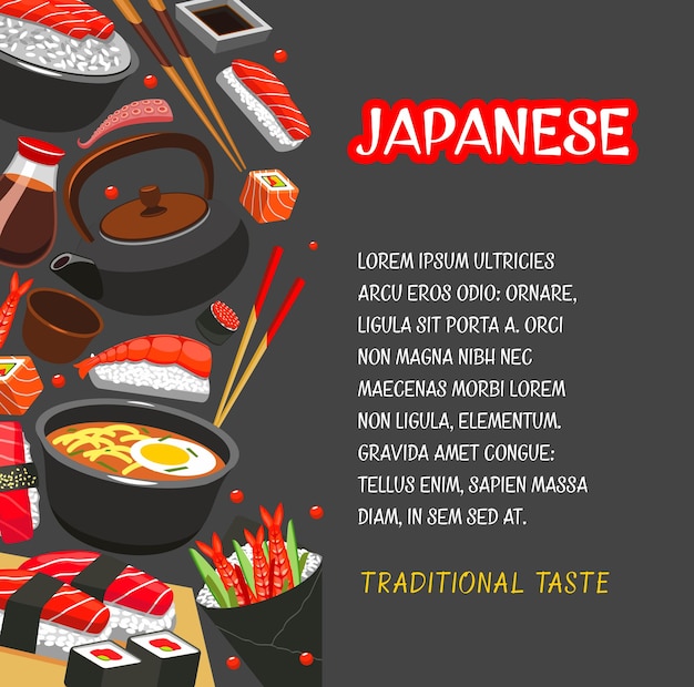 Cartel de sushi de mariscos japoneses para el diseño del menú.