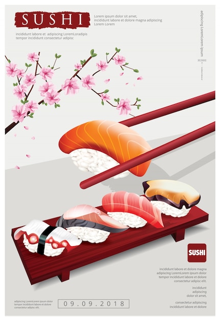 Cartel de sushi restaurante ilustración vectorial