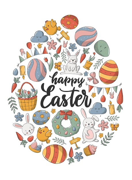 Cartel de tarjeta de felicitación de Pascua con garabatos y cita de letras