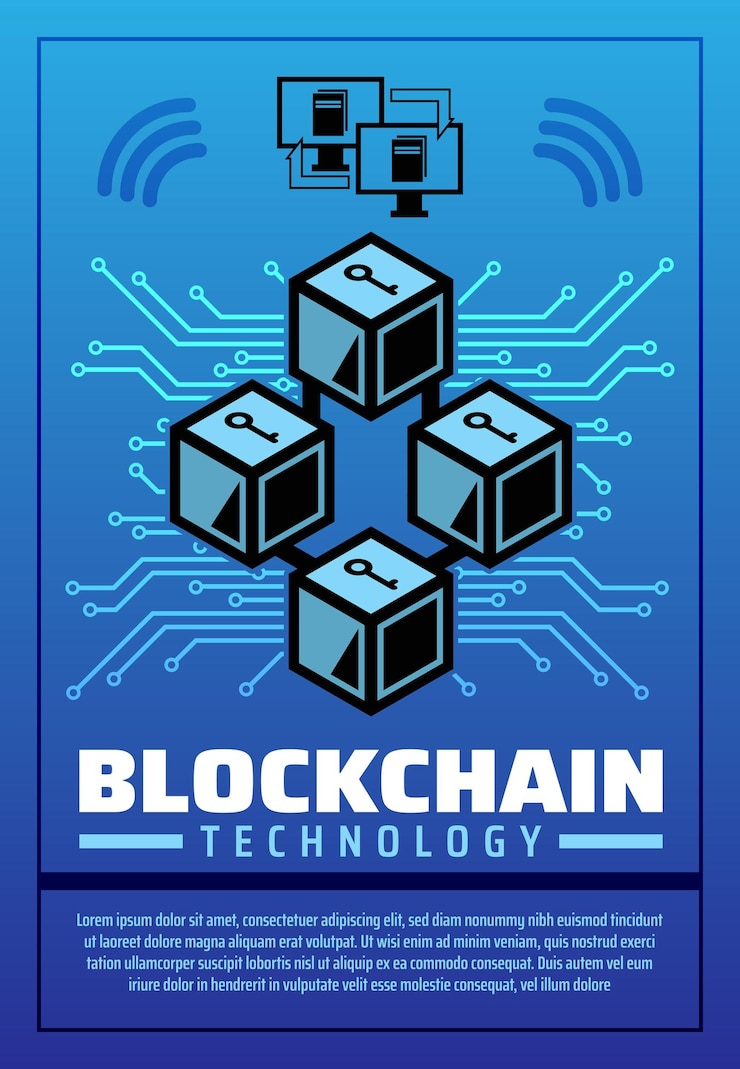 Vector cartel de tecnología blockchain para criptomoneda.
