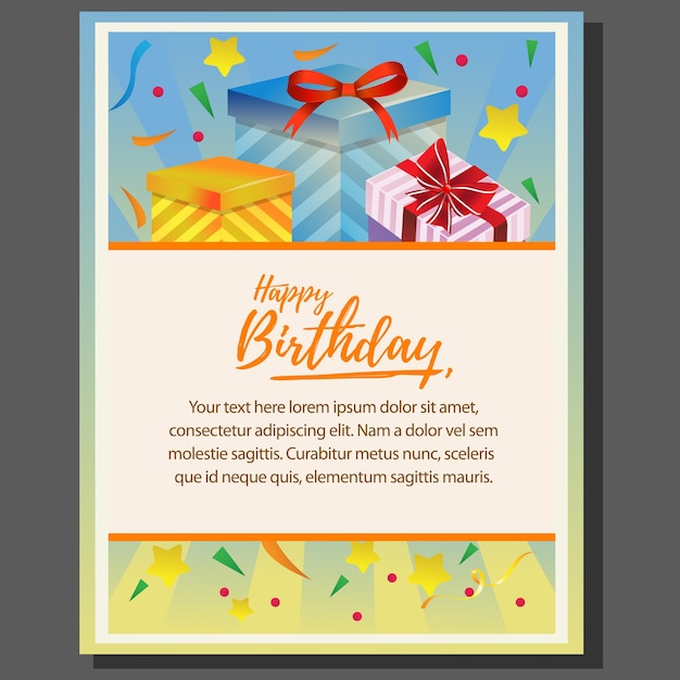 Cartel del tema feliz cumpleaños con cajas de regalo