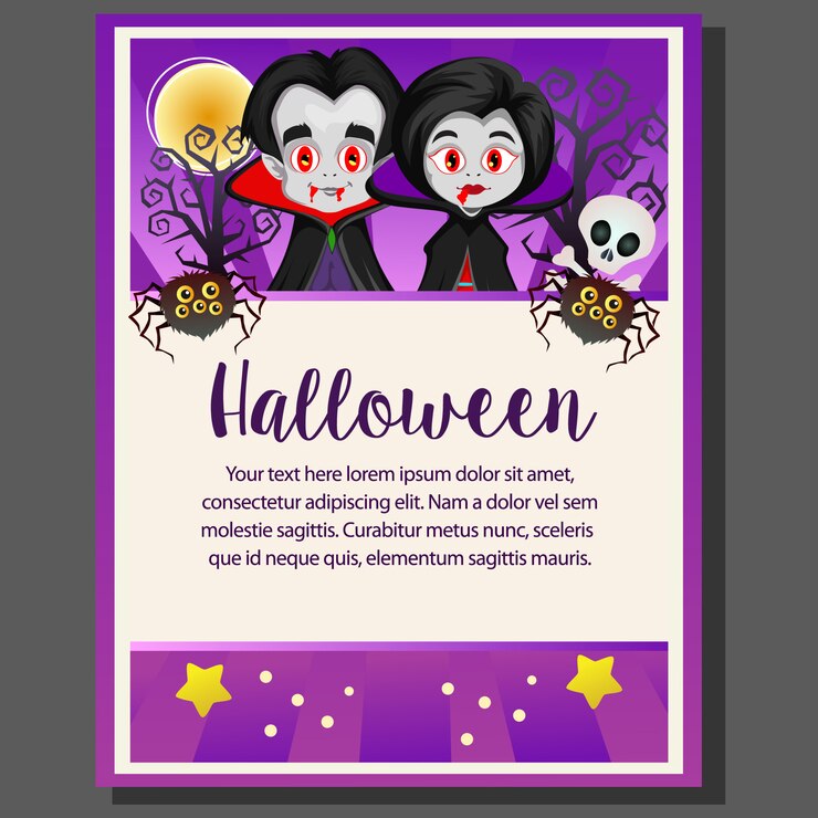 Cartel de tema feliz halloween púrpura dracula