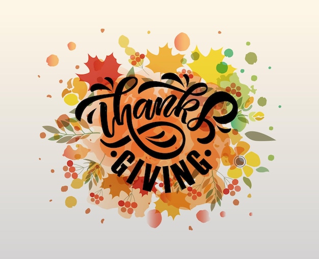 Cartel de tipografía de acción de gracias dibujado a mano cita de celebración feliz día de acción de gracias sobre fondo con textura ...