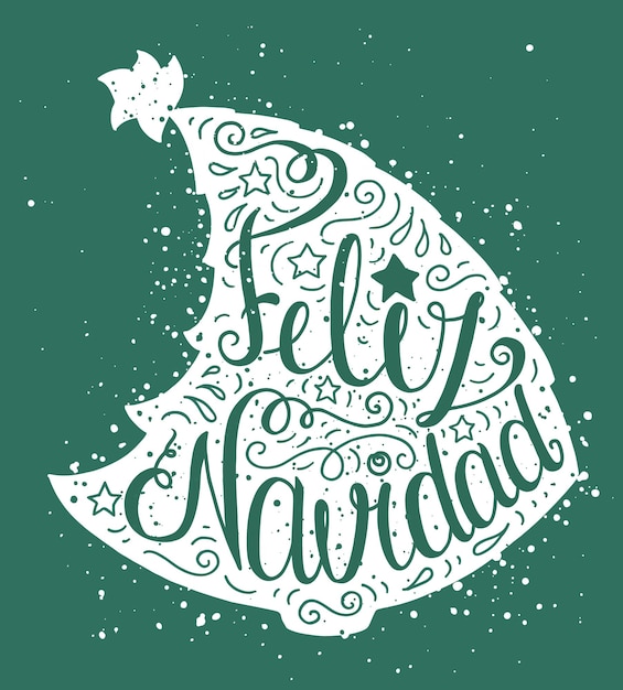 Cartel de tipografía con árbol de navidad verde. tarjeta linda con texto - feliz navidad.