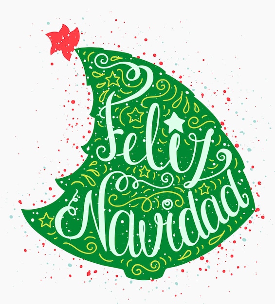 Vector cartel de tipografía doodle con árbol de navidad verde