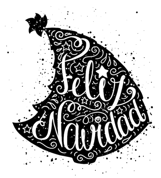 Cartel de tipografía doodle con árbol de navidad