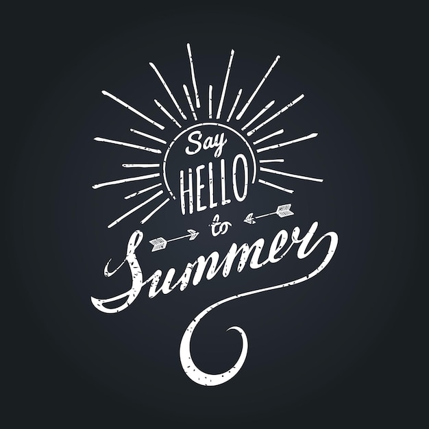Cartel de tipografía inspiradora con letras a mano vectoriales di hola al verano con rayos