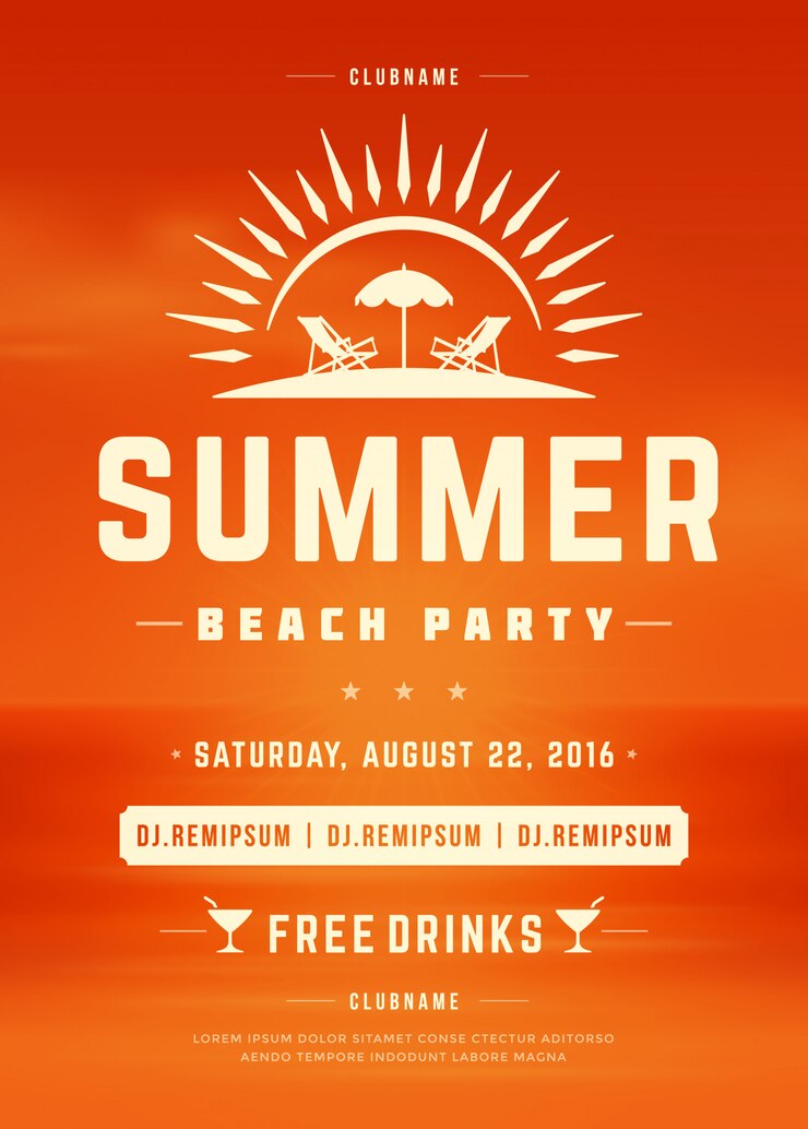 Cartel de la tipografía del partido de la playa de los días festivos del verano