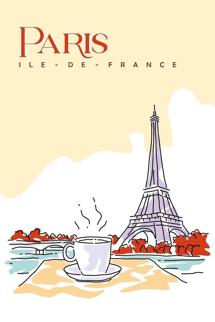 Vector el cartel de la torre eiffel de parís, estilo retro, tarjeta vintage, líneas abstractas.