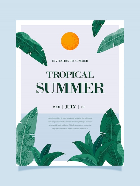 Vector cartel tropical de verano. ilustración de fondo tropical