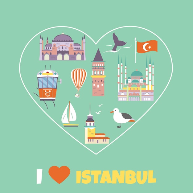 Cartel turístico con destinos famosos y puntos de referencia de Estambul