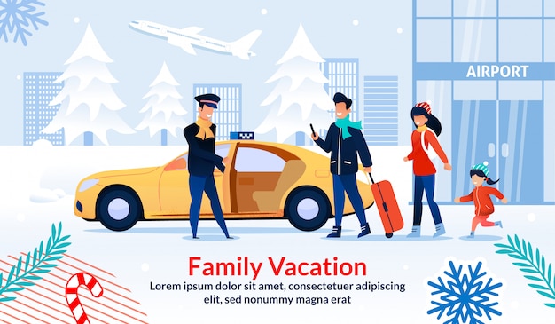 Cartel de vacaciones familiares felices en vacaciones de Navidad