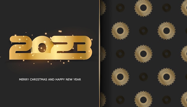 Cartel de vacaciones de feliz año nuevo 2023 Color negro y dorado